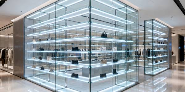杭州商业展示隔断-发光层板玻璃展柜